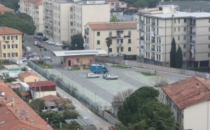 Cuthbert as seen from the top of the Leaning Tower (clearly Pisa has a better policy than Monaco for parking overland trucks)