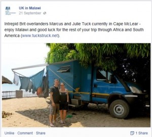 Cuthbert (complete with washing line!) Star of 'UK in Malawi' Facebook