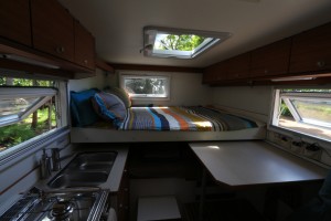 camper truck interior looking to bed out