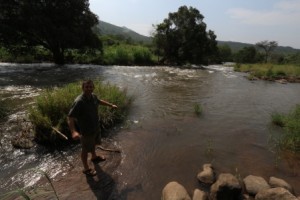 Marcus trying to catch our supper (we had omelette instead :-) )