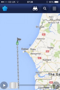 Ship tracker Cuthbert passing Dakar