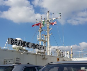 Docked in Tilbury - Flying the Union Jack