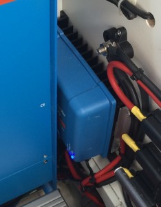 The MPPT Solar Charger tucked down the side of the inverter/battery charger