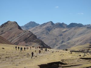 Rainbow Mountain hiking crowds Peru