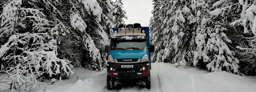 iveco daily 4x4 in snow overlanding canada