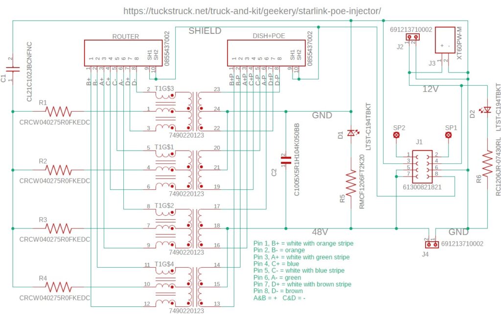 Schematic Diagram of my Starlink POE Injector