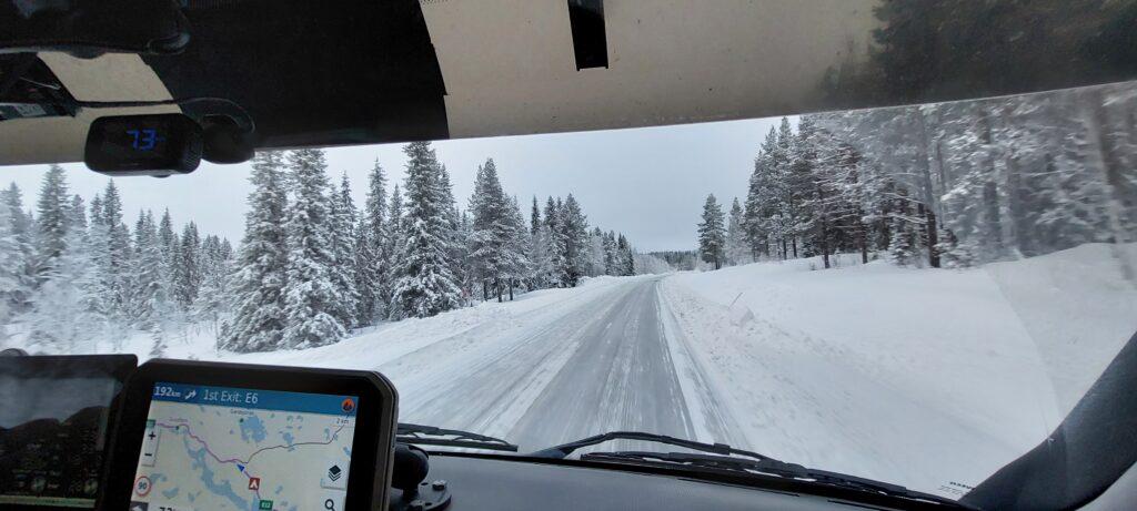 overlanding to the arctic circle on icy roads in sweden